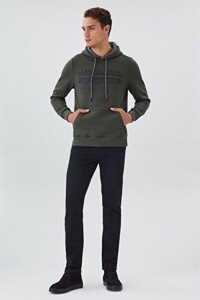 Lee Cooper سويت شيرت كاكي بغطاء للرأس للرجال - تيس