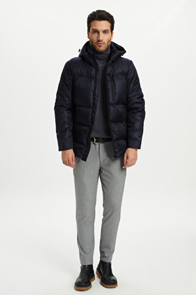 D1fference Pánská tmavě modrá nafukovací sportovní zimní bunda s kapucí a tlustou podšívkou