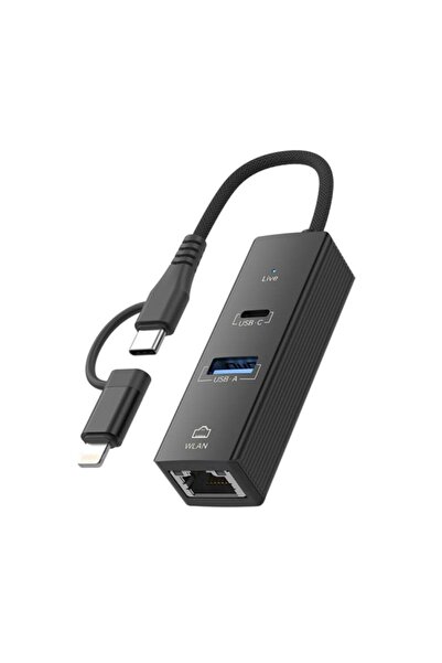 Hype Store Type-C/Lightning 8 Pin to Type-C-Rj45 Usb-A Hub Expansion Converte...
