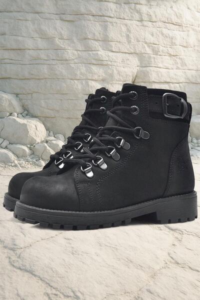 Rakerplus Griffon Hakiki Deri Siyah Fermuarlı Çocuk Bot