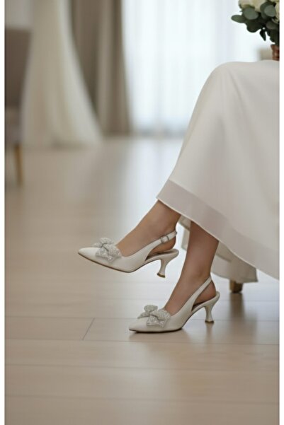 ŞAH Arkası Açık İnci Taşlı Fiyonk Gelinlik Nikah Abiye Ayakkabı