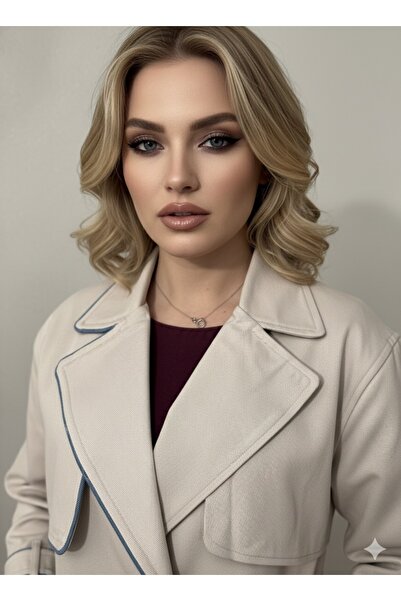 Glaura Fashion Modern Kesim Bej Uzun Trençkot