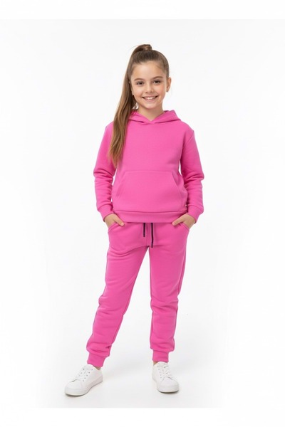 Mnk Baby&Kids Παιδική αθλητική φόρμα φούξια με κουκούλα Kangaroo Pocket - MNK0611