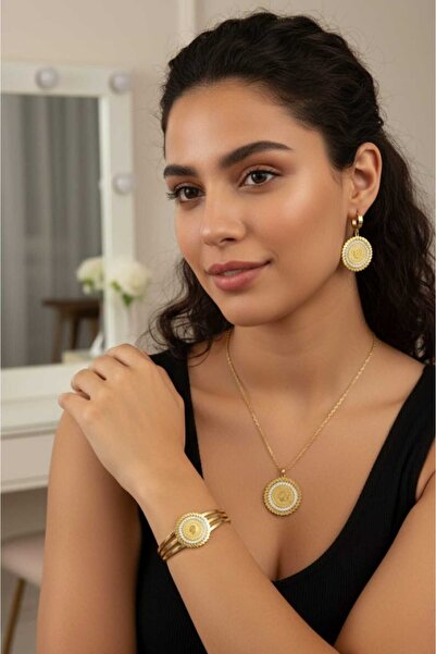 SONES 60 Cm Singapur Zincirli ( Ort Kısmı Sabittir) Düğün Çelik Takı Seti | Sns50182