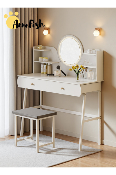 AnneFish طقم خزانة ملابس لغرفة النوم مع مرآة وأدراج وطاولة زينة بثلاثة مستويا...