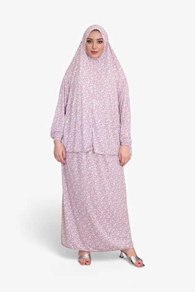 DAKKA KADİMA Namaz Elbisesi Jarse Desanli Two Piece Light Dusty Rose