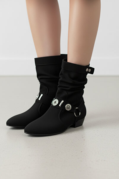 Fox Shoes V380519002 Siyah Süet Düz Tabanlı Rahat Kalıp Kadın Bot