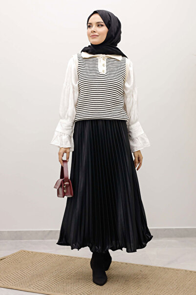 Tesettür Dünyası Striped Knitwear Sweater Tsd250239 Beige