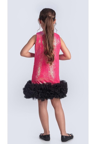 Mnk Baby&Kids Βραδινό φόρεμα για παιδιά για ειδική περίσταση με παγιέτες İfestos Crown Tutu M00743 ΦΟΥΚΣΙΑ