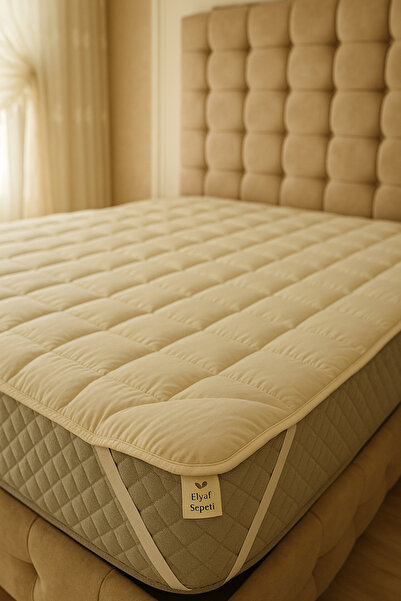 Elyaf Sepeti Saltea cu patru colțuri din lână merinos naturală de miel Protector de saltea din lână