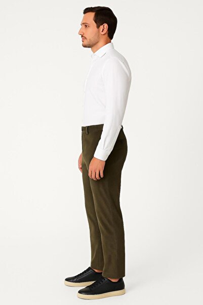 BURSPA Зручний крій, зимовий, з підкладкою з флісу, світло-зелені чоловічі вельветові штани