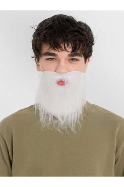 ZERO LAND MTXDPN Barbă falsă albă cu elastic la spate, albă, pentru adulți (121555) Compatibilă cu copii