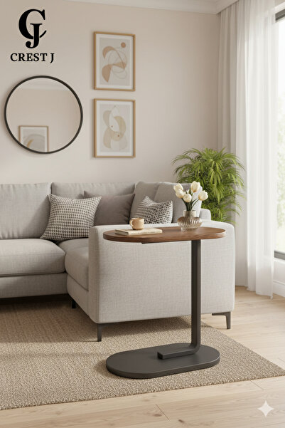 Crestj طاولة جانبية فاخرة على شكل حرف C || بني