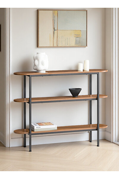 VariFurnx طاولة وحدة تحكم ثلاثية الطبقات مقاس 120*30*80 سم، طاولة أريكة، طاولة عرض زاوية القهوة المنزلية، طاولة مدخل، أريكة، رواق