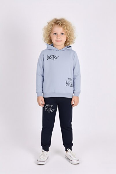 Mnk Baby&Kids Ανδρική παιδική φόρμα με κουκούλα εμπριμέ - MNK0627 ΜΠΛΕ