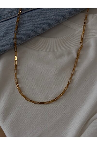 DeNors قلادة سلسلة بمشبك للجنسين - لون ذهبي، قلادة عصرية وأنيقة من الفولاذ ال...