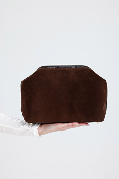 HEYBE'S Heybes Kadın Koyu Kahve Süet Clutch El Çantası Şık Zarif Ve Minimalist Kullanışlı Tasarım