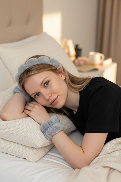 KANİNCHEN طقم تاج مكياج للسبا من القماش المنحني للسيدات وسوار لغسل الوجه