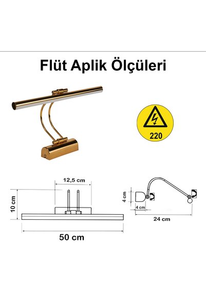 Merwish Flüt Led Aplik 50 CM 3200K Gün Işığı Banyo Tablo Çalışma Masası Duvar Aydınlatma Lamba (Gold)