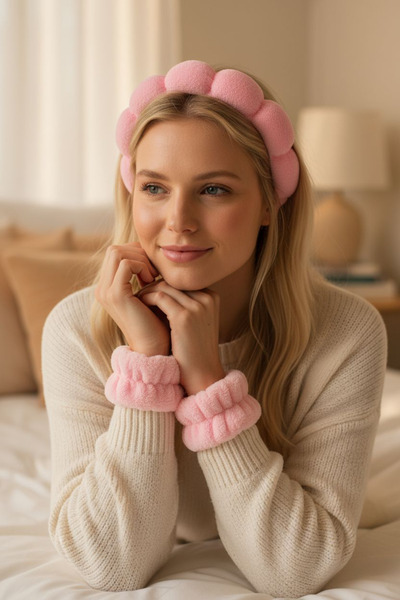 Bymiel طقم تاج مكياج للسبا من القماش المنحني للسيدات وسوار لغسل الوجه