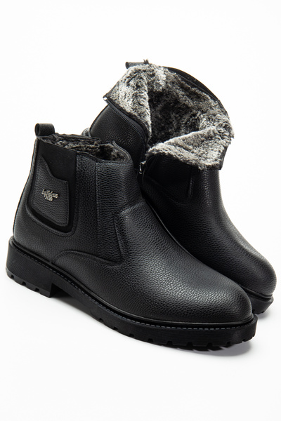 By Oxford Kürklü Garantili Kaaçuk Taban Erkek Siyah Garantili Günlük Soğuk Ve Su Geçirmez Rahat Yarım Bot