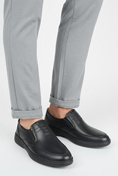 Wallerjon Men's Genuine Leather Ultra Comfortable Gel Black Daily Dad Shoes