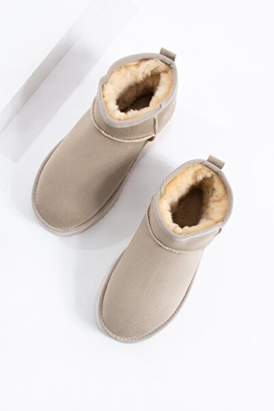 Moda Pie Poofy Kalın Taban İçi Kürklü Kadın Bot Ten Süet