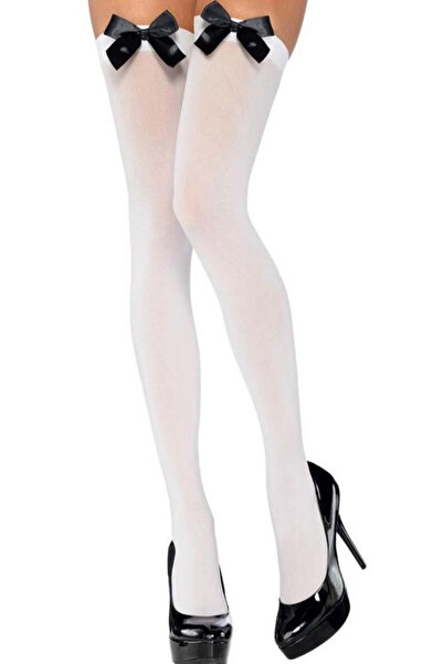 TeniModa Чорапи с жартиери и черна панделка, бели, TM1197