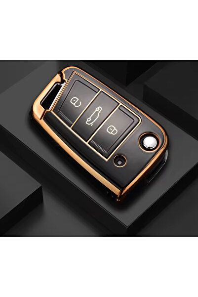 emii auto spare parts غطاء مفتاح موديل سيات فولكس فاجن سكودا سوستالي ذهبي أسود
