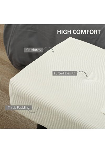 ESMART Modern Design Velvet Upholstered Ottoman Bench - End of Bed Bench, Shoe Changing, Off-White -120cm