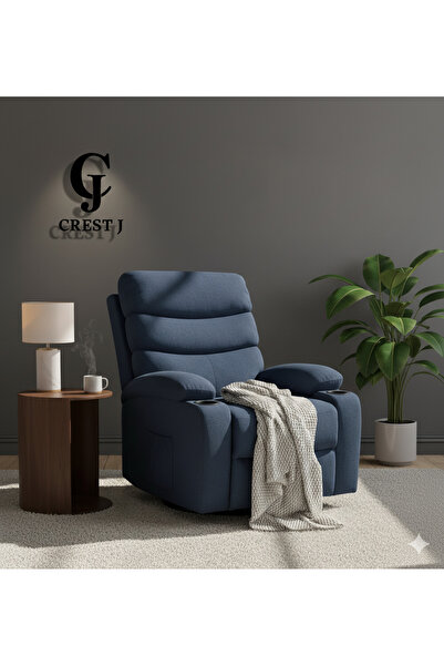 Crestj كرسي استرخاء ثابت مع مسند للقدمين - لون أزرق، تصميم مريح وفخم