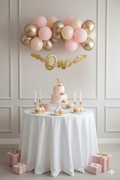 Deniz Party Store One Gold Kaligrafi Yazı Gold Krom Makaron Pembe Somon Mini ...