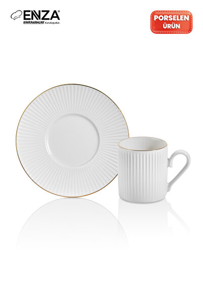 Enza Elif 6 Kişilik Gold Porselen Kahve Fincanı Takımı