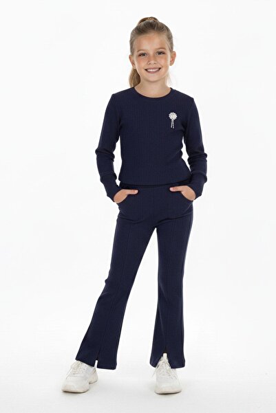 NEWKİDS Σετ κοριτσιού με μακρυμάνικο φαρδύ ισπανικό παντελόνι με πέτρινη μπρο...