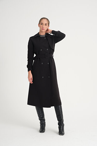 Soydan Güner Su Itici Özellikli Reglan Kol Ara Boy Trençkot Siyah 5789