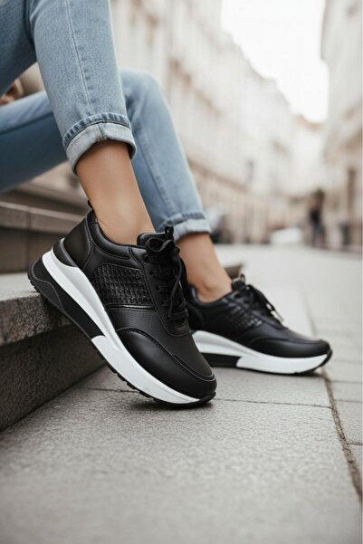 marinarosse حذاء رياضي نسائي من روان باللونين الأسود والأبيض بكعب مخفي ونعل عالٍ