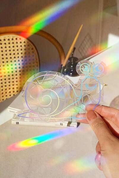 Buka Shops Holografik Sevecen Salyangoz Sun Catcher Sticker - Minimalist Gökkuşağı Pencere Filmi