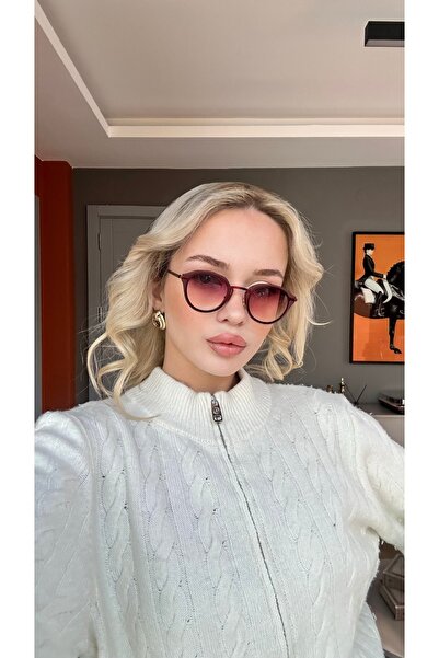 TomyHelf Uv400 Korumalı Bordo Çerçeve Degrade Kırmızı Cam Oval Kadın Güneş Gözlüğü