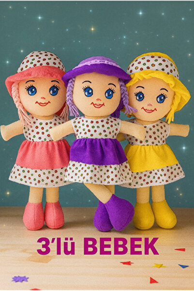 grsoyuncak Bez Bebek Sıla 3lü Set Gönderilecek 50cm Pembe-Sarı-Mor Renk