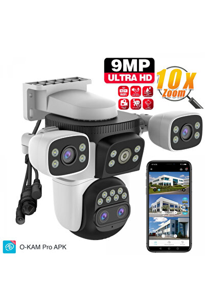 TRCharger AV-S309X O-KAM APP WiFi Akıllı Kamera 3 Kamera 10X Zoom 9MP 360° Re...
