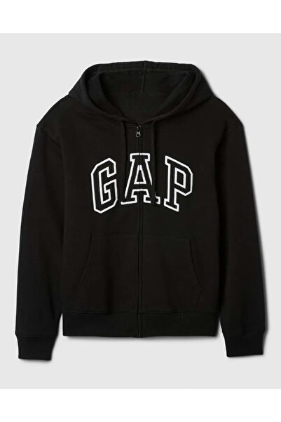 GAP V-Gap Logo Fleece Heritage FZ HD 678782 Качулка с качулка за жени с цип BLACK