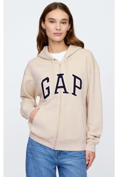 GAP V-Gap Logo Fleece Heritage FZ HD 678782 Дамска суитшърт с качулка и цип BEIGE