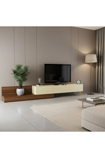 Stylish Home Modern wooden TV stand with storage drawers