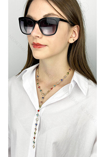NE10 TAKI Y Necklace, with Stones, Multicolored, Heart-Shaped, Necklace 432, Case Gold Color