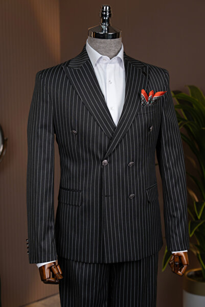 Terzi Ayhan Classics Double Breasted Black Striped Suit