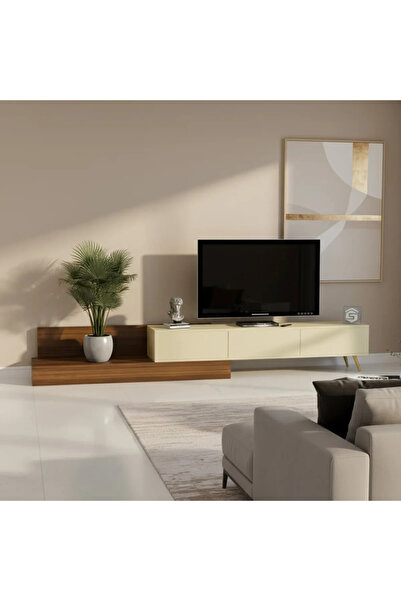 Stylish Home Modern wooden TV stand with storage drawers