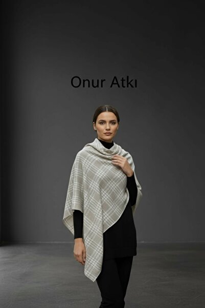 Onur Etol - Model în carouri Batic de umăr pe două fețe Tesătură țesătură Iarnă șal de damă Produs de calitate Bej