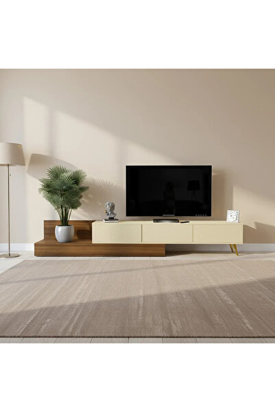 Stylish Home طاولة تلفزيون عصرية بتصميم خشبي مع أدراج تخزين