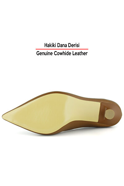 Erkan Saçmacı Suzanna Taba Genuine Cowhide Leather Pointed Toe Classic Thin Heeled Shoes