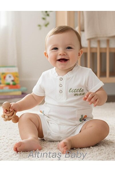 ALTINTAŞ BABY Little Man Yaz Printed Baby Boy Premium Quality Double Jumpsuit